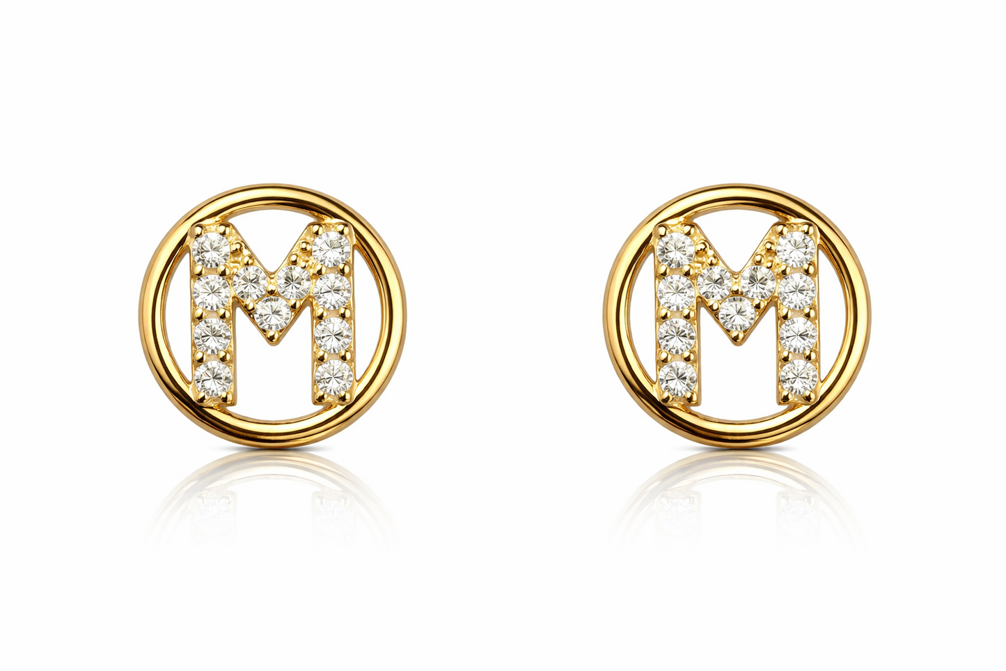 14k Yellow or White Gold Round Initial Letters CZ Stud Earrings