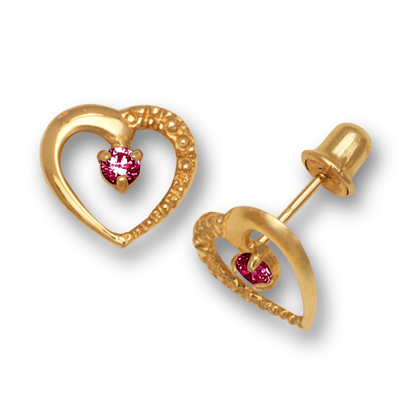 14K Yellow & White Gold Heart Shaped  Screw back Earrings for Women