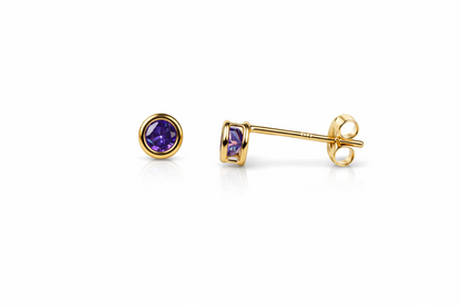 14K Round Bezel Set Yellow Gold 3mm Birthstone Earrings 3MM