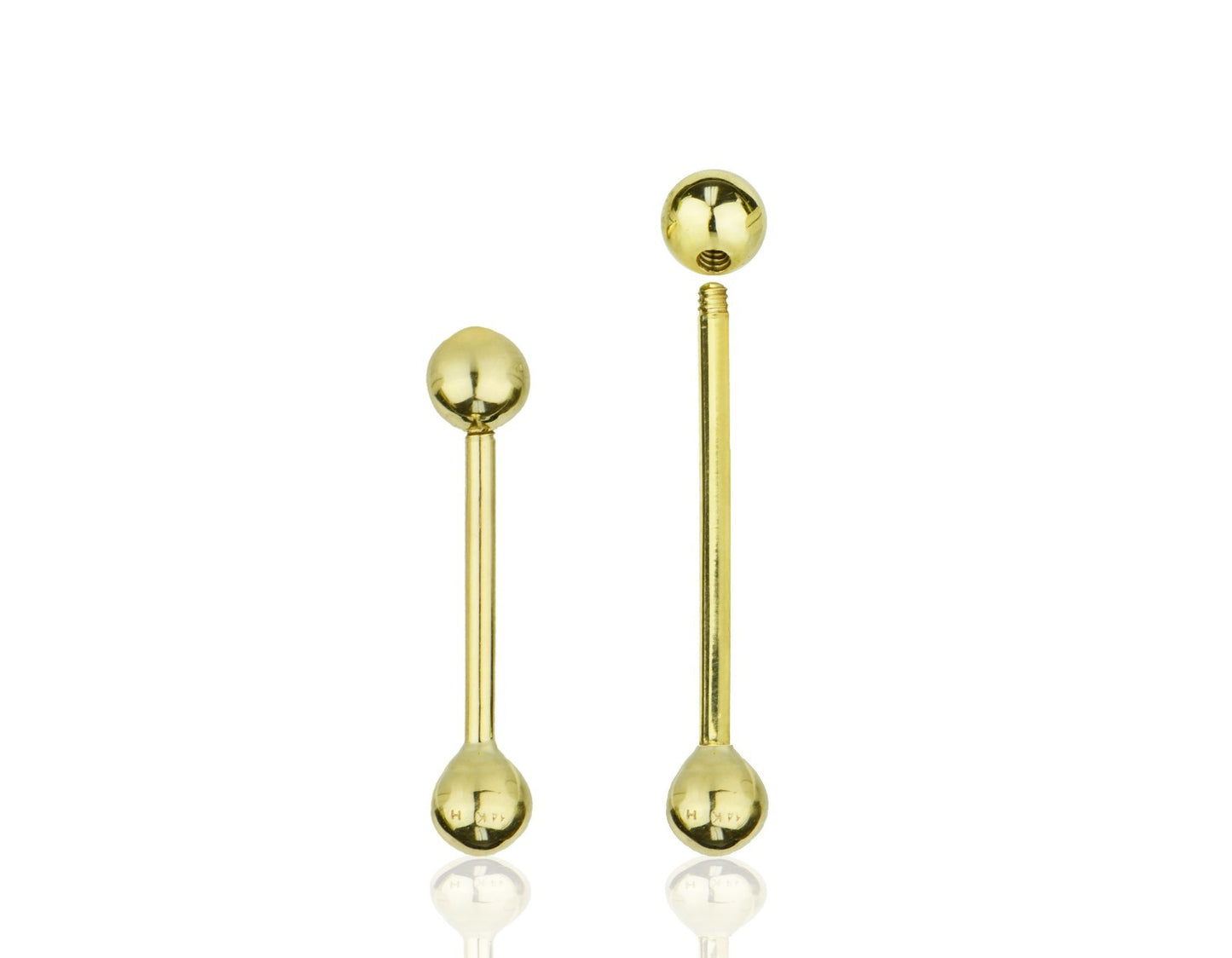 14k Yellow or White Gold Ball Barbell Bar Tongue Body Jewelry Piercing