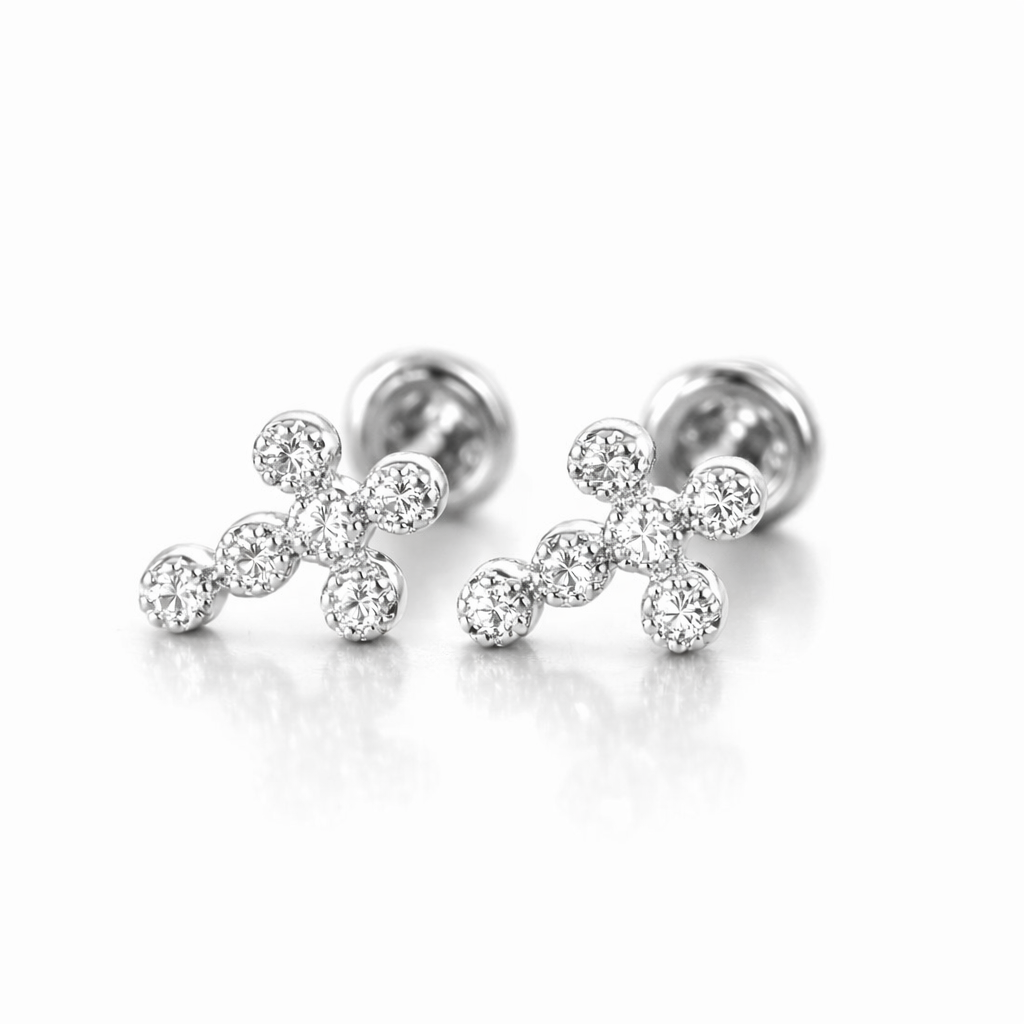 gold cross 14k earrings yellow or white cz stud white cubic zirconia solid