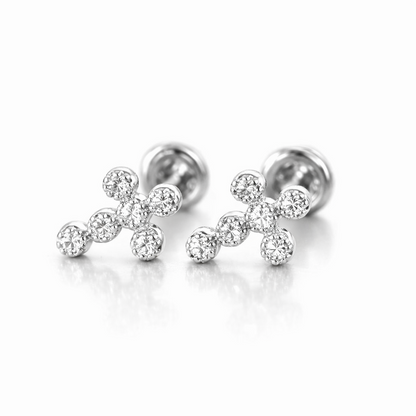 gold cross 14k earrings yellow or white cz stud white cubic zirconia solid
