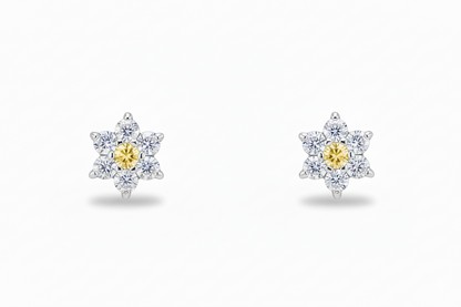 14K White Gold Classic Flower CZ  Stud Earrings for Women