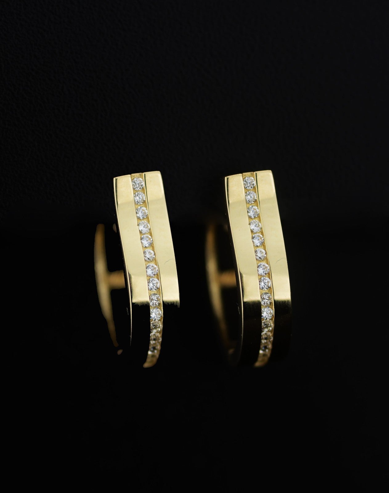 14k Yellow and White Gold One Row Channel Set Huggie Hoop Earrings