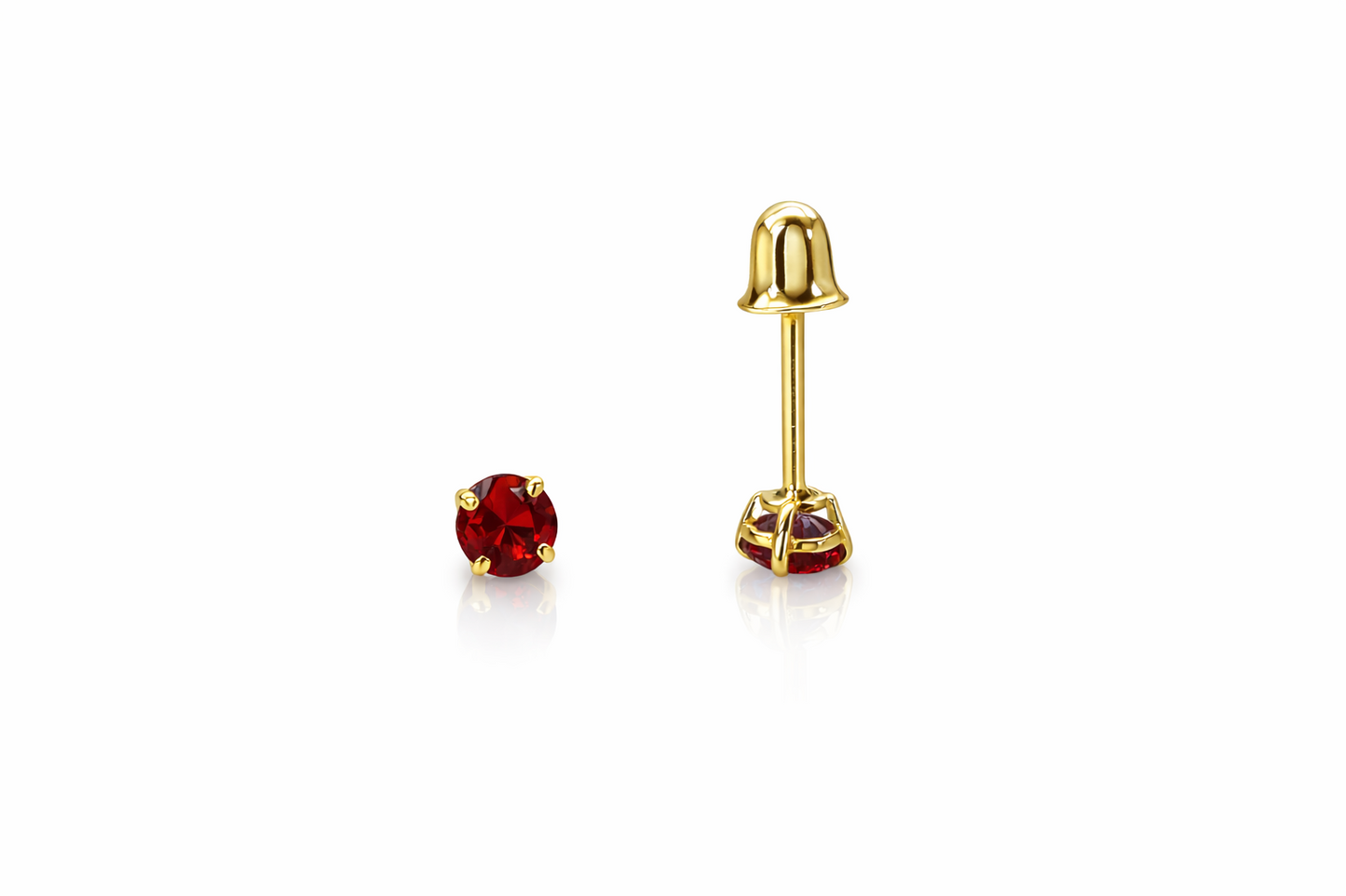 14K Solid Yellow Gold 3mm Round Birthstone Stud Earrings with screw back