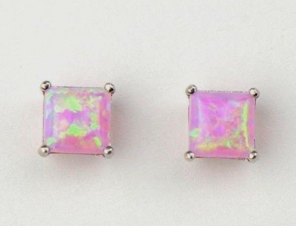 925 Sterling Silver Square Opal stud Earrings