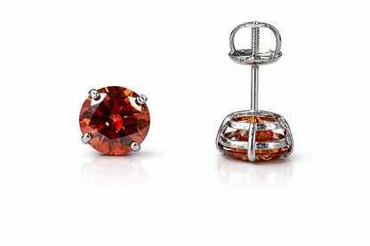 14K Gold GRA Certified D-VVS1 Watermelon Red Moissanite ScrewBack Studs Earrings