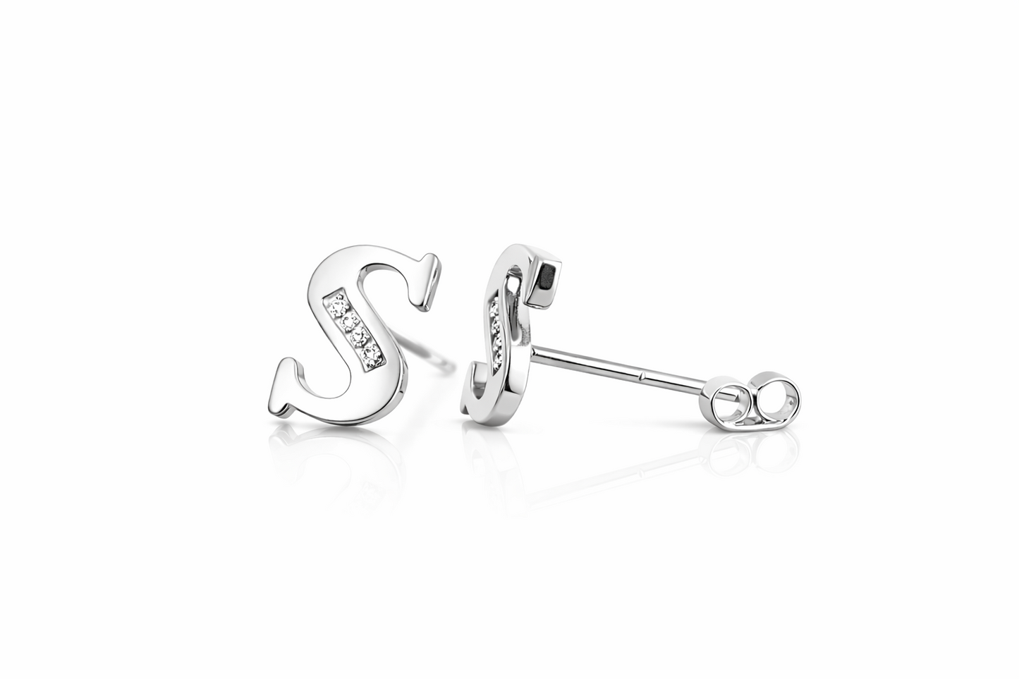 14k Yellow or White Gold Initial Letters CZ Stud Earrings