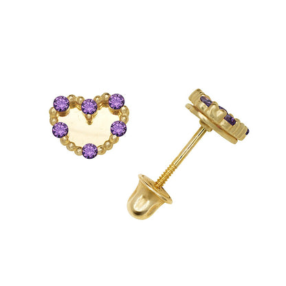 14K Yellow & White Gold Classic Heart Shaped CZ Stud Earrings for Women