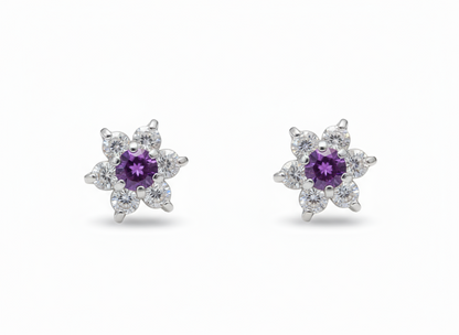 14k White Gold Beautiful Flower Shaped Stud Earrings for Women