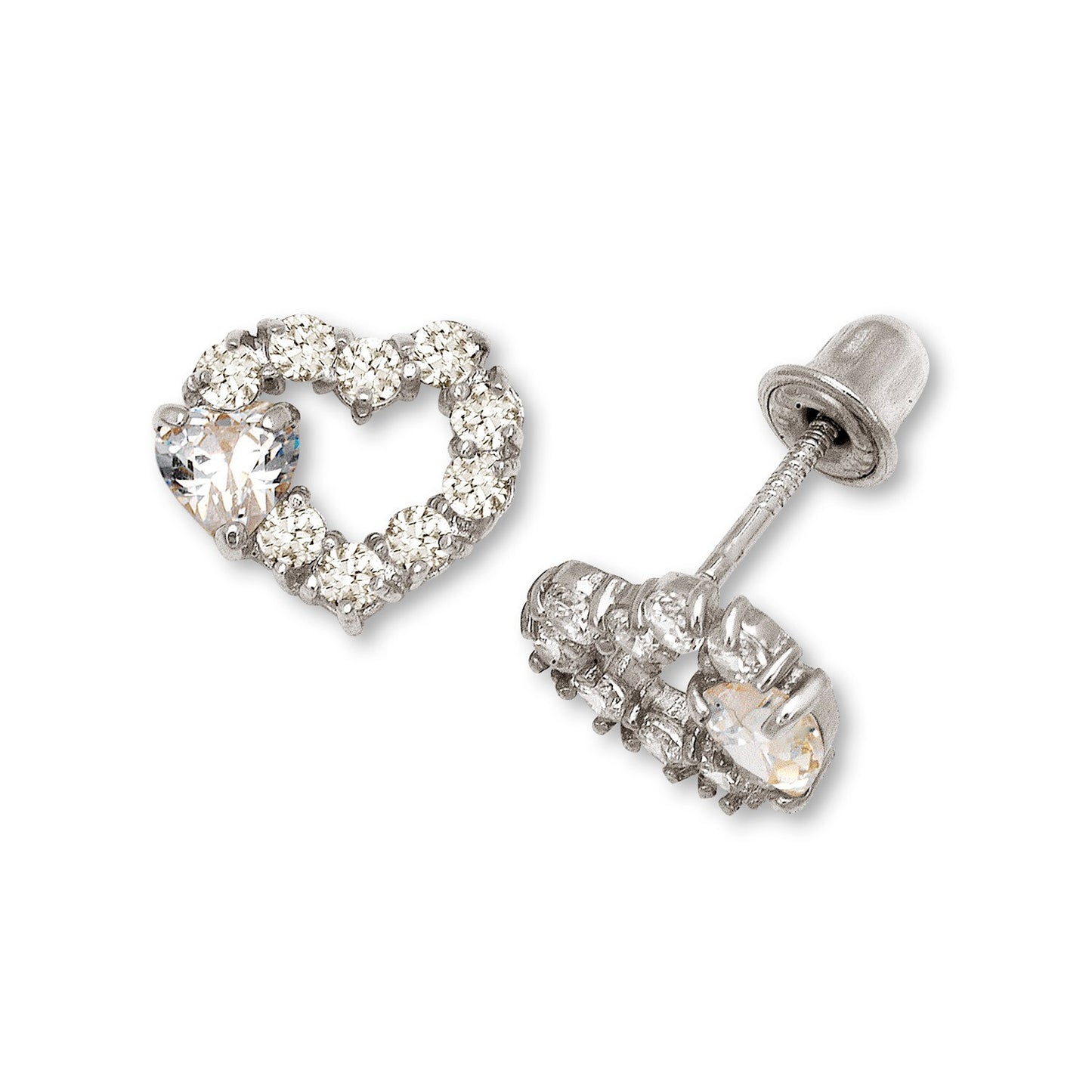 14K Yellow & White Gold Heart Shape Screw Back Earrings for Women