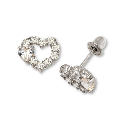 14K Yellow & White Gold Heart Shape Screw Back Earrings for Women