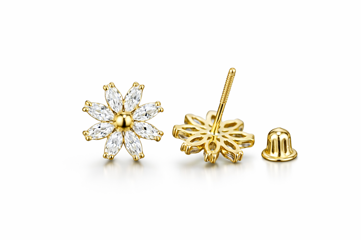 14k Yellow and White Gold CZ Birthstone Flower Stud Earring