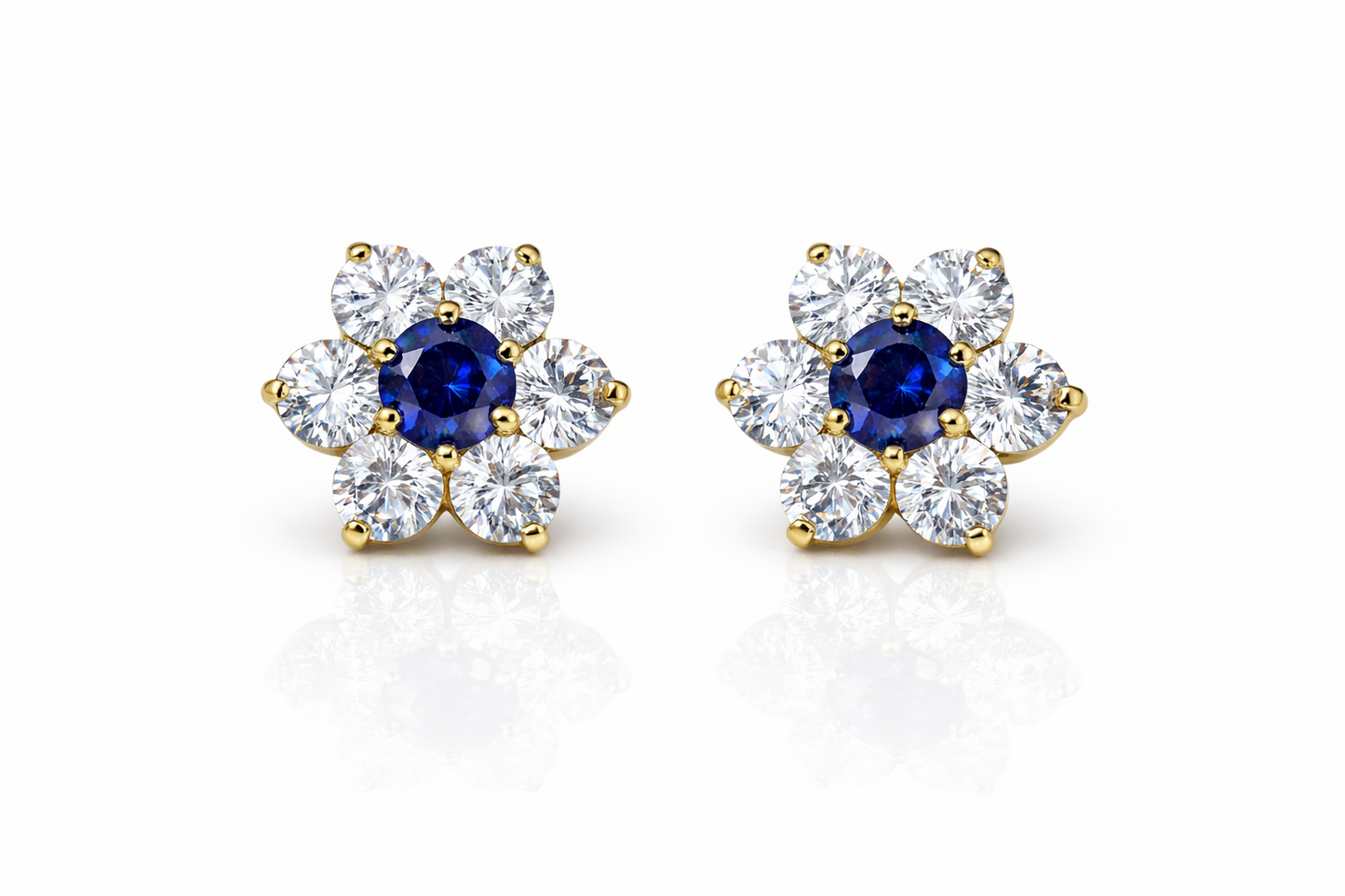 14k White Gold Flower Stud CZ Earrings screw back