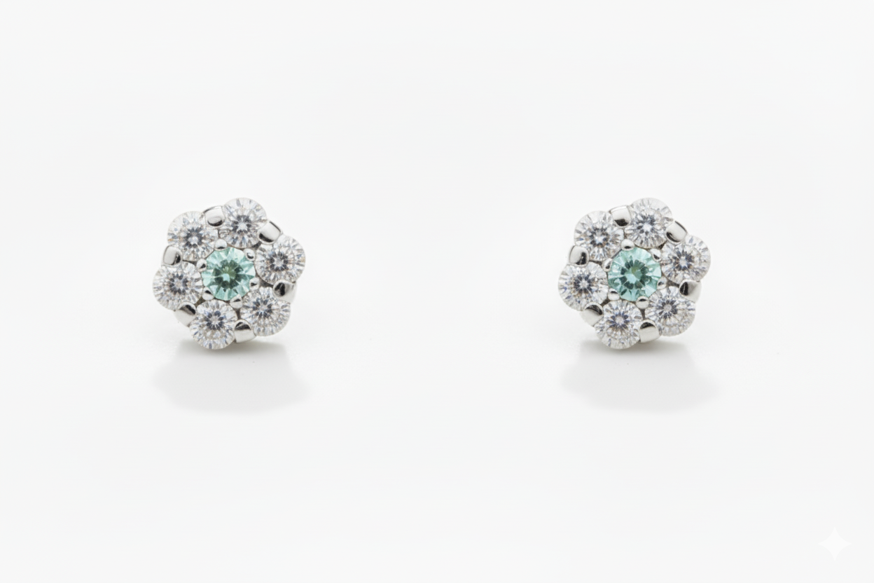 14K White Gold Flower Shaped  Screw Back Stud Earrings for Women