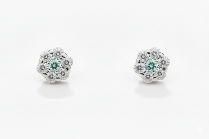 14K White Gold Flower Shaped  Screw Back Stud Earrings for Women
