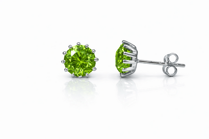 14k Solid White Gold 6mm Round Birthstone Stud Earrings with Screw Back