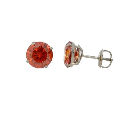 14K Gold GRA Certified D-VVS1 Round Orange Moissanite Screw Back Studs Earrings