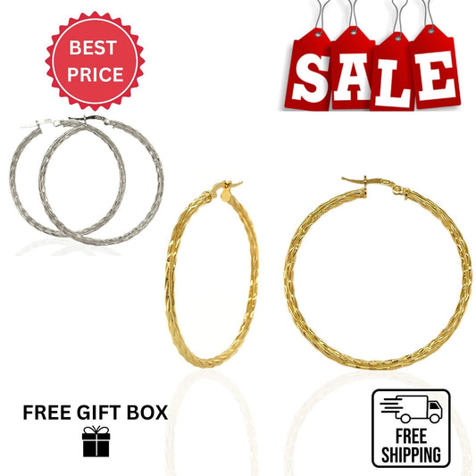 High Quality Italy 925 Sterling Silver Triple Twisted Hoop Earrings All Size