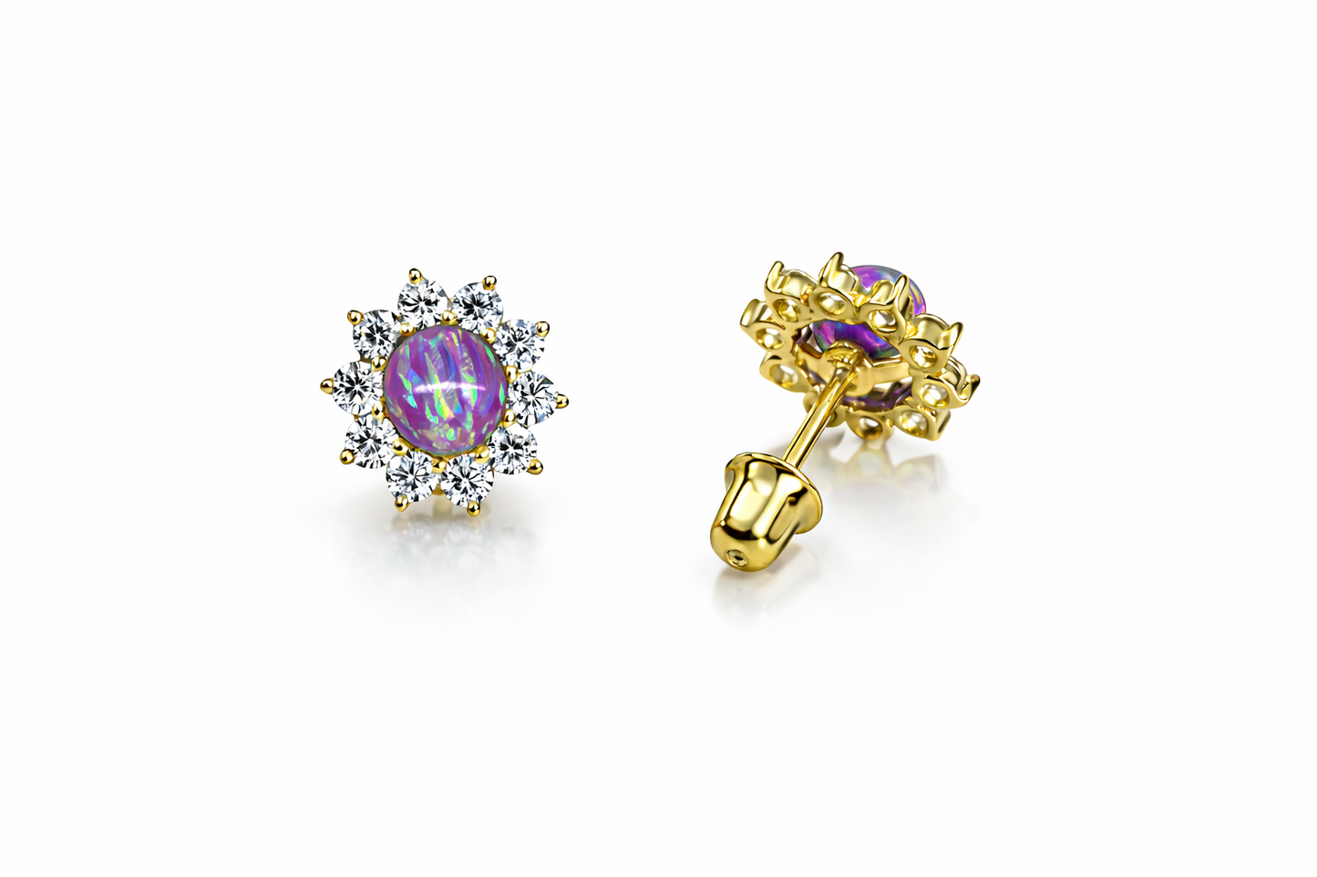 14k Yellow Gold Opal Stud Earrings/ Screw Back