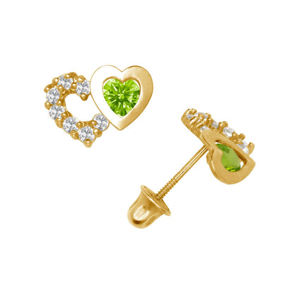 14K Yellow & White Gold Classic CZ Heart Shaped Stud Earrings for Women