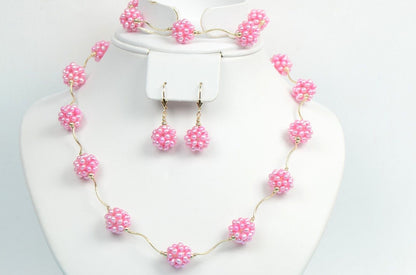 14k Yellow Gold Genuine dyed Pearl Jewelry set (necklace,bracelet,earrings)