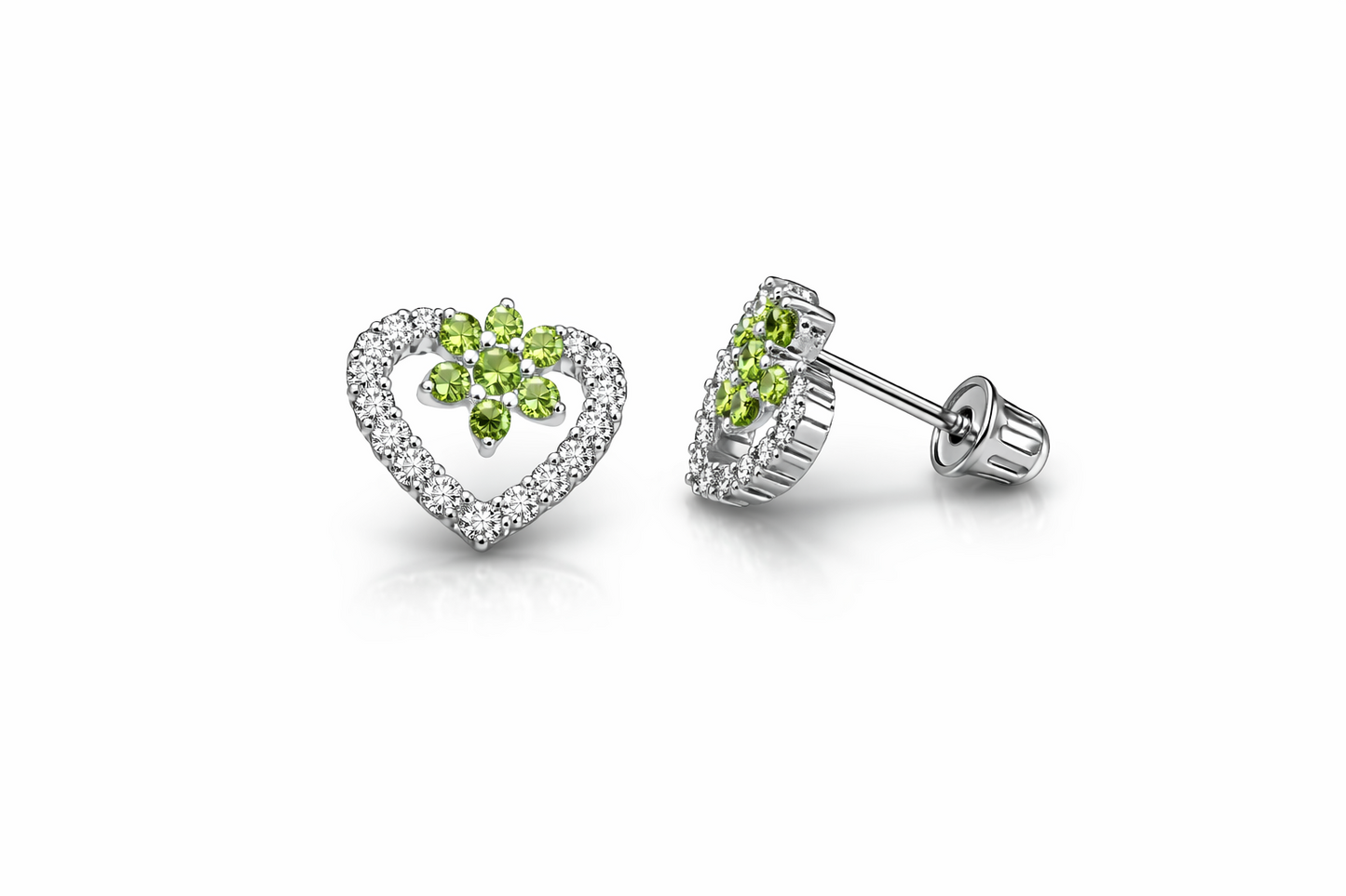 14K Yellow Gold Stud Heart Shape CZ Stud Earrings