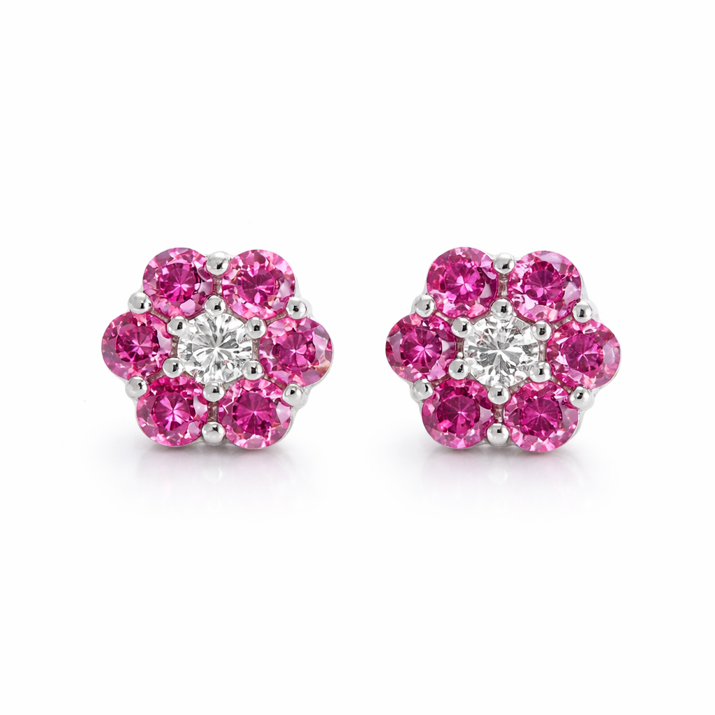 14k White Gold Flower Stud Earrings with screw back