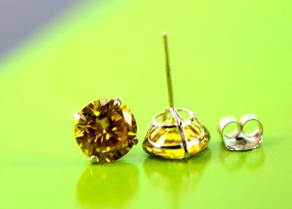 14K Solid White Gold 6mm Round Birthstone Stud Earrings with Push Back