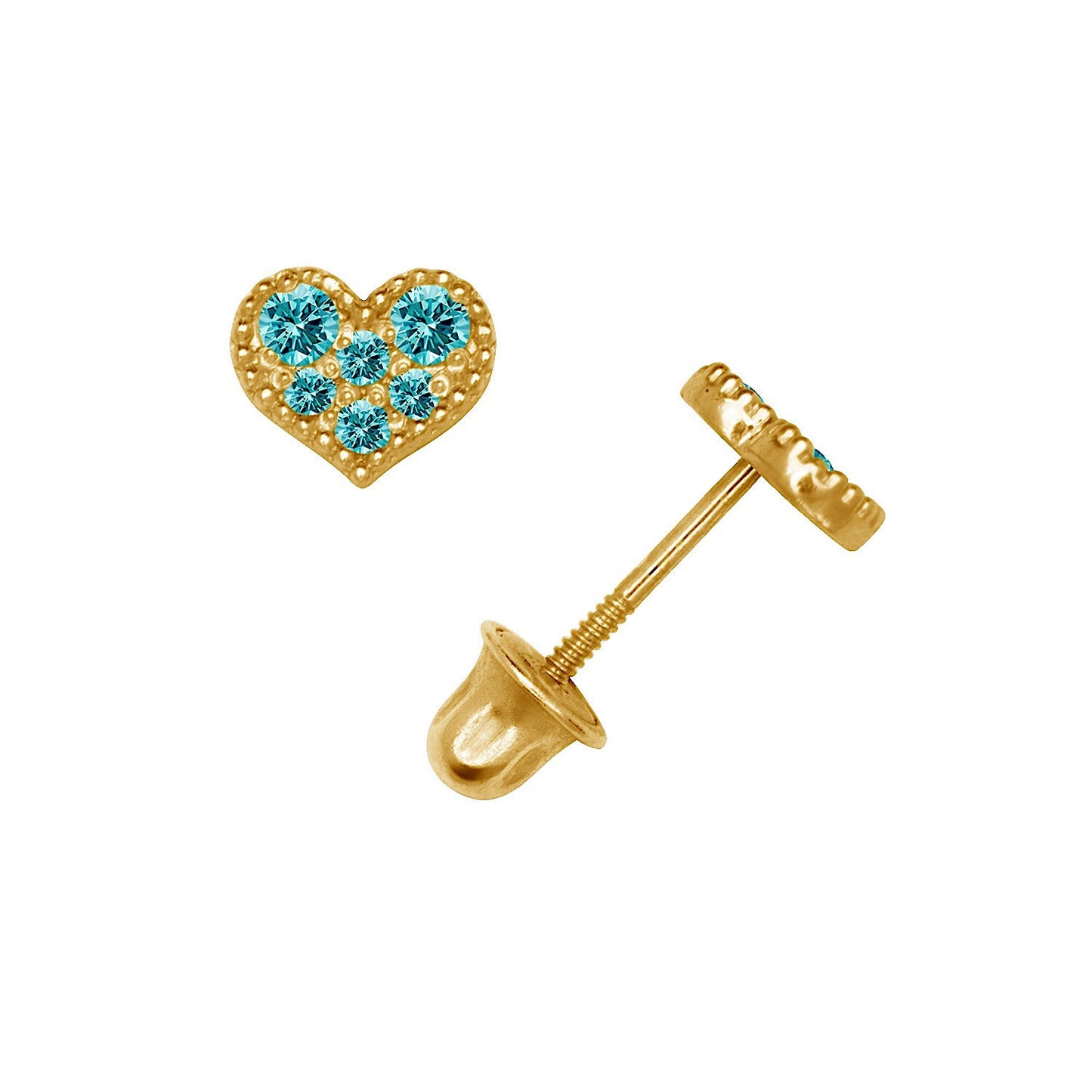 14K Yellow & White Gold Pretty CZ Heart Shaped Stud Earrings for Women