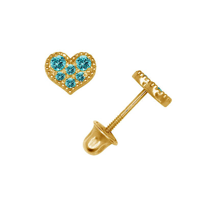 14K Yellow & White Gold Pretty CZ Heart Shaped Stud Earrings for Women