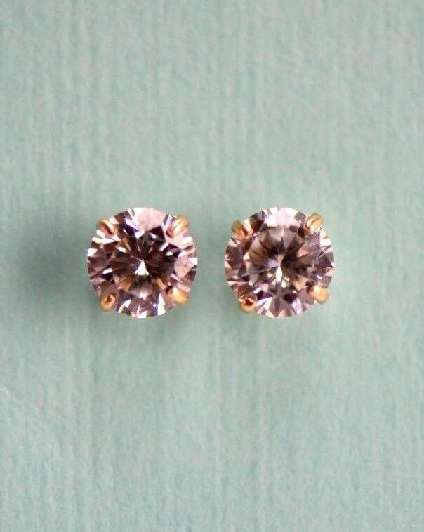 14k Heavy Basket Yellow Gold Round AAA Quality CZ Stud with Screw Back