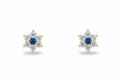 14K Yellow Gold Classic Flower CZ  Stud Earrings for Women