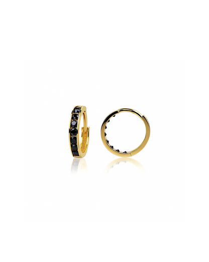 14k Yellow and White Gold Black Huggie Hoop Earrings