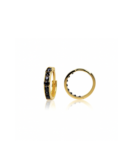 14k Yellow and White Gold Black Huggie Hoop Earrings