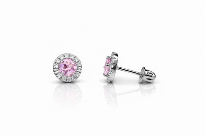 14k White Gold Halo Stud Earrings with Screw  Back