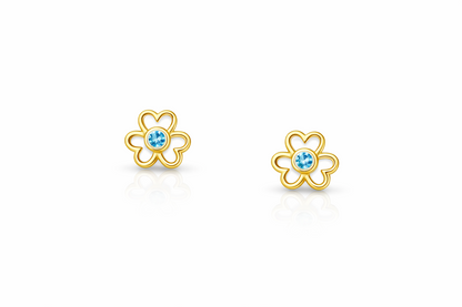 14k Yellow/White Flower Studs Earrings Screwback