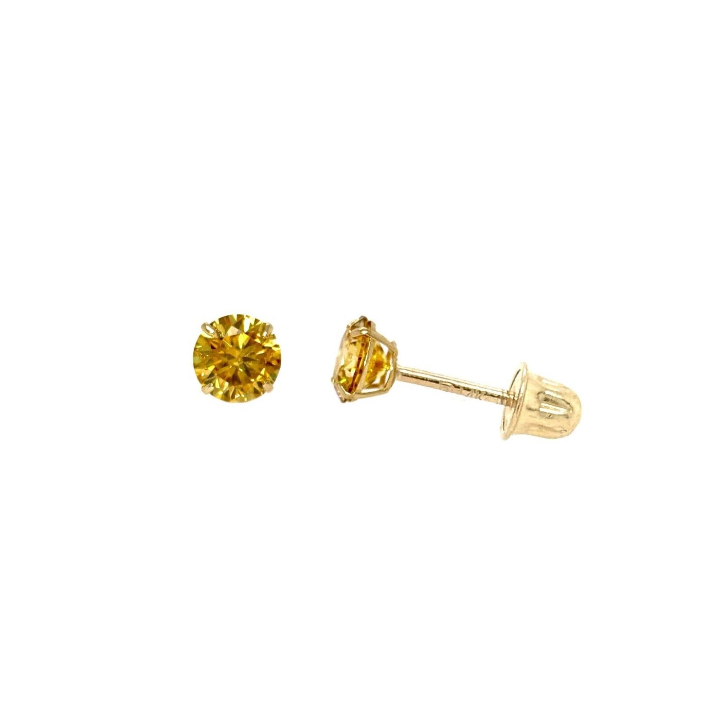 14K Gold GRA Certified D-VVS1 Round Yellow Moissanite Screw Back Studs Earrings