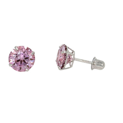 14K Gold GRA Certified D-VVS1 Round Pink Moissanite Screw Back Studs Earrings