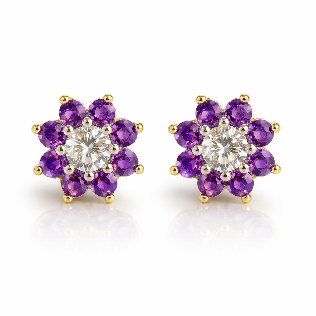14k Yellow Gold Flower Stud Earrings with screw back