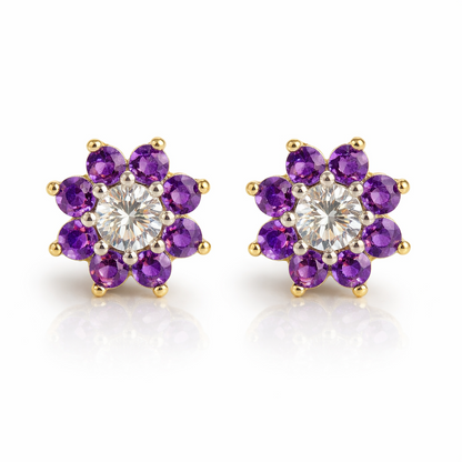 14k Yellow Gold Flower Stud Earrings with screw back