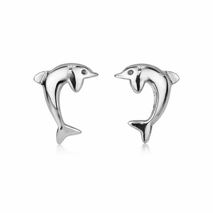 14k Yellow White Gold Dolphin Earrings