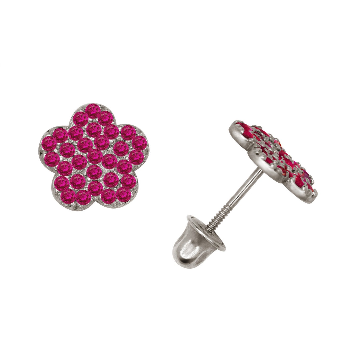 14k Yellow or White Gold CZ Flower Birthstone Stud Screw Back Earrings