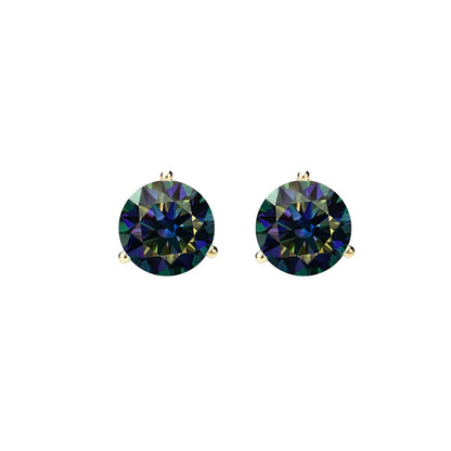 14K Gold GRA CertifiedD-VVS1 Rainbow Blue Moissanite ScrewBack Stud Earrings