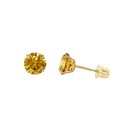 14K Gold GRA Certified D-VVS1 Round Yellow Moissanite Screw Back Studs Earrings