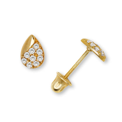 14K Yellow & White Gold CZ Teardrop Stud with Shiny Stones Earrings for Women