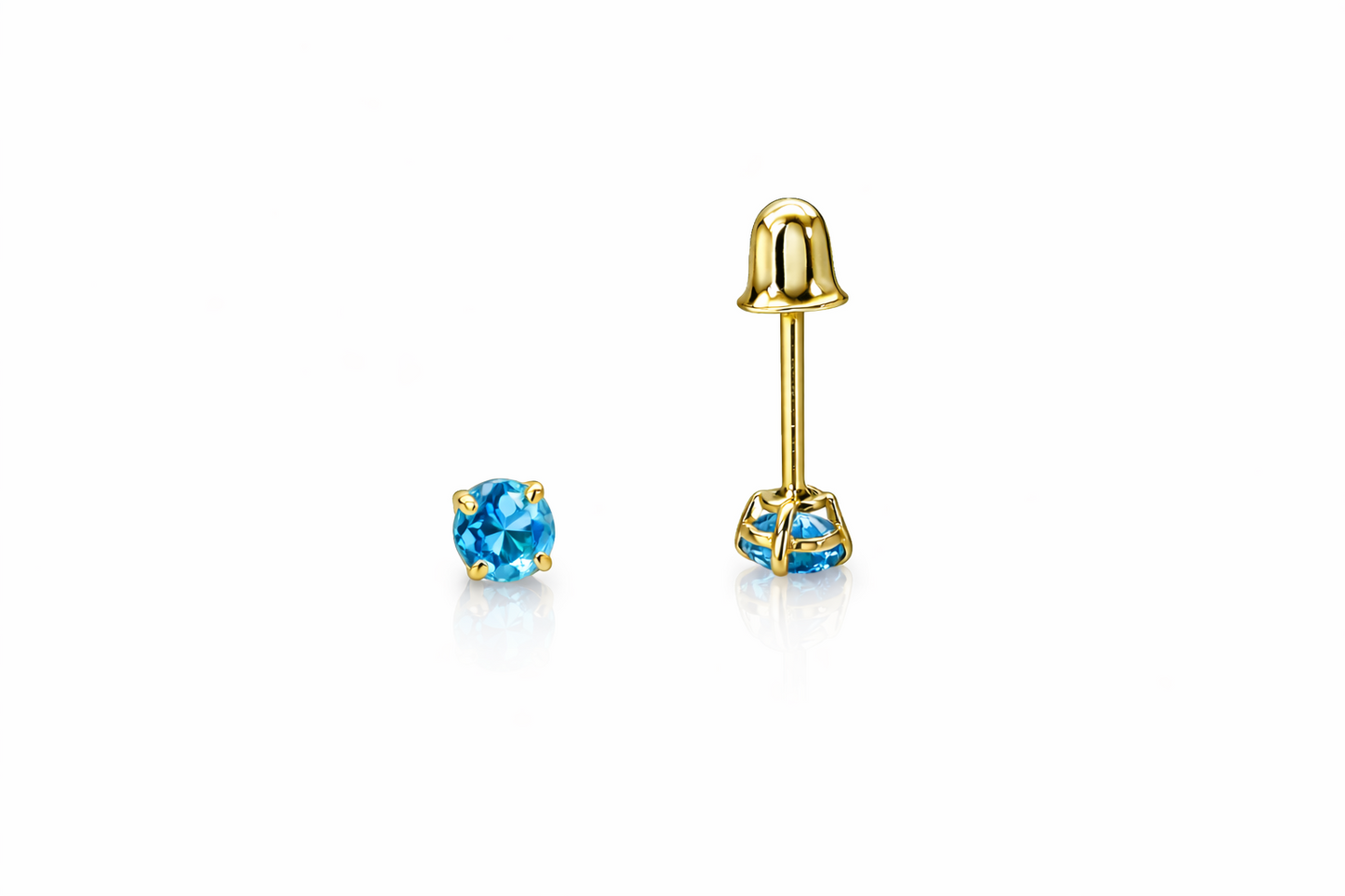 14K Solid Yellow Gold 3mm Round Birthstone Stud Earrings with screw back