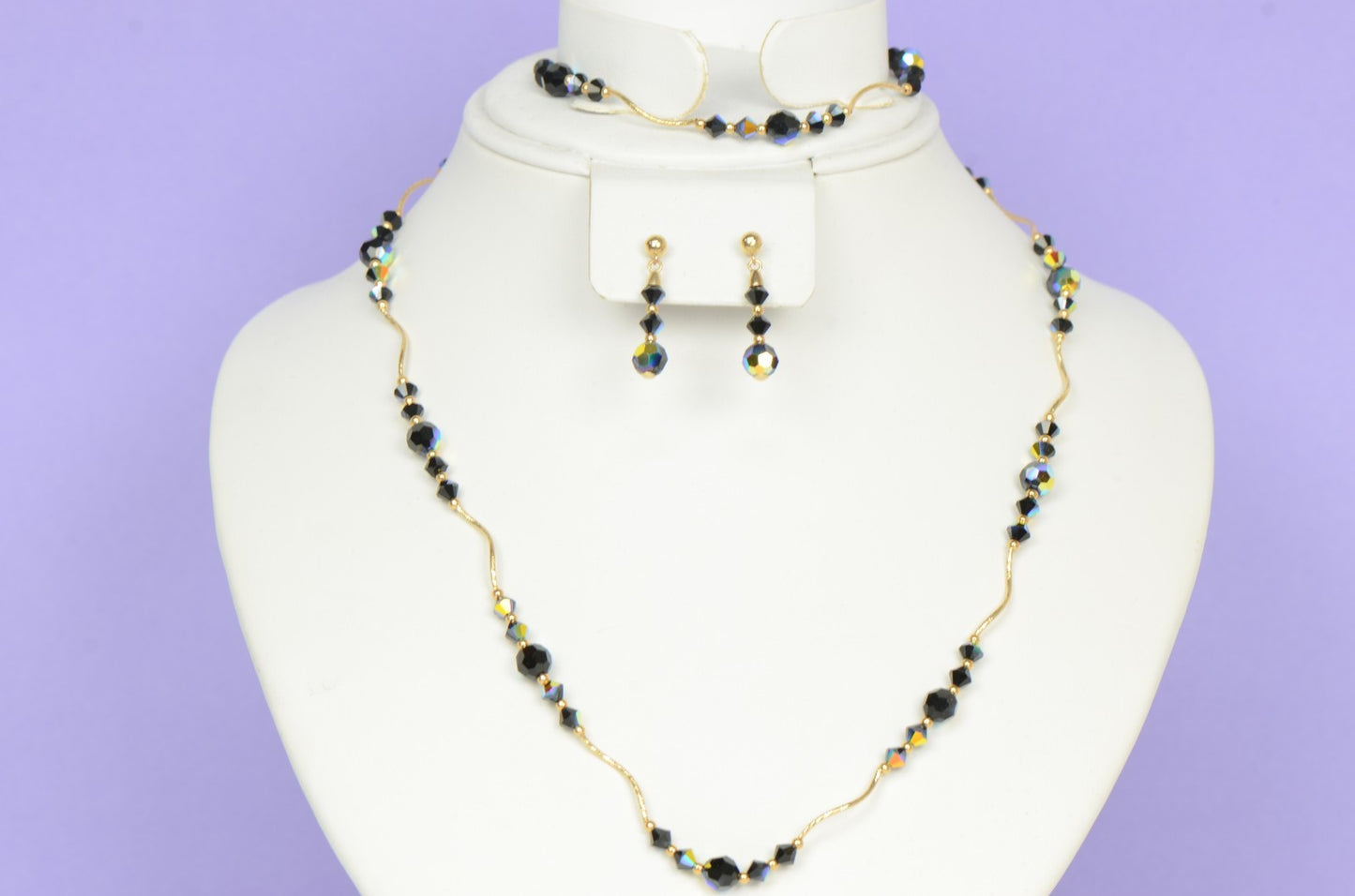 14k Yellow or White Gold Genuine Swarovski Crystal Element Beaded Necklace set