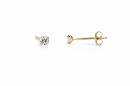 14k Yellow gold round clear CZ martini prong set stud earrings 1.5-10mm