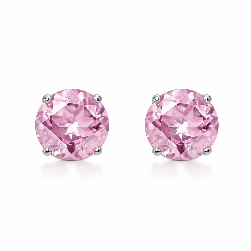 14K Solid White Gold 5mm Round Birthstone Stud Earrings with screw back